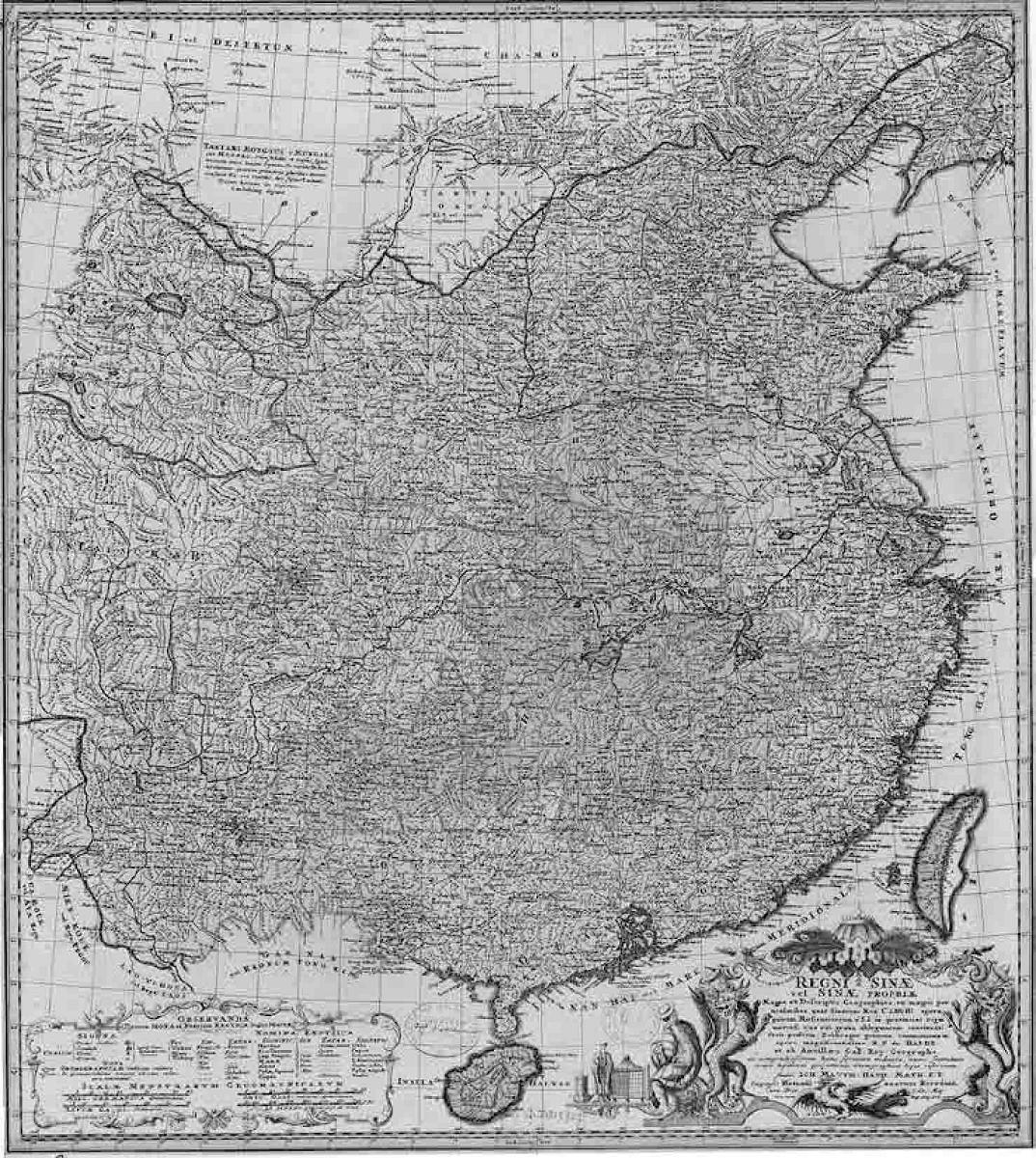 图9.6 德国总理默克尔2014年3月28日送给中国国家主席习近平一幅1735年德国哈斯绘制的中国舆图，即是这幅地图。图纵224cm横200cm