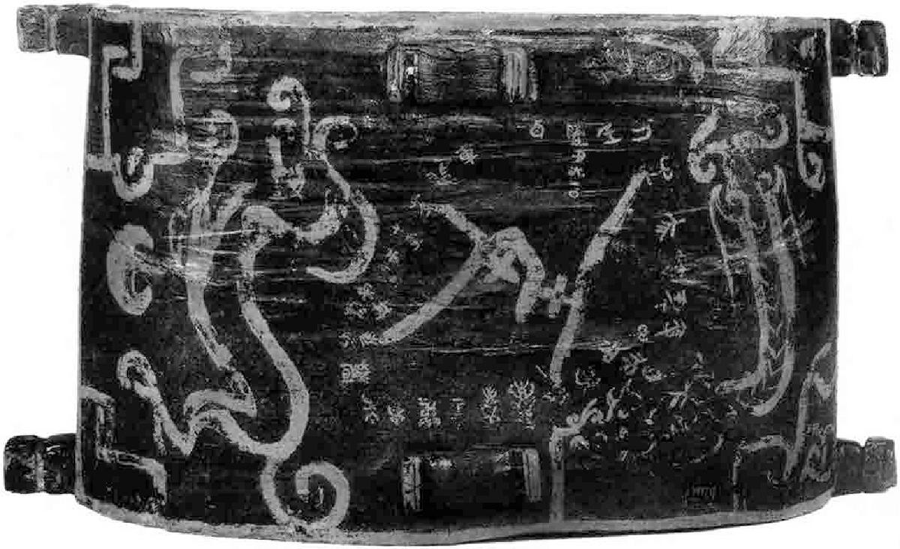 图1.11 湖北曾侯乙墓中的战国漆箱盖，上面画着二十八宿和苍龙、白虎