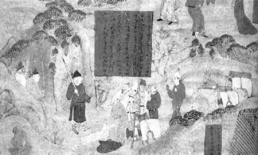 图2.12 敦煌壁画中的唐人西行，在西域路被胡人打劫的图画