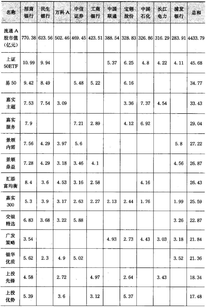 10 大蓝筹股持仓表