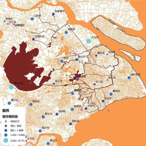 图3-54 上海周边城市磷排放情况