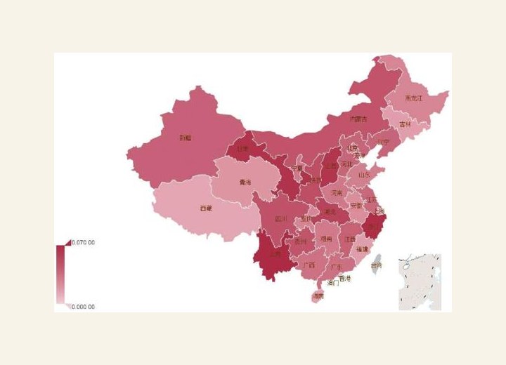 图1-3 各省衣物类消费占比